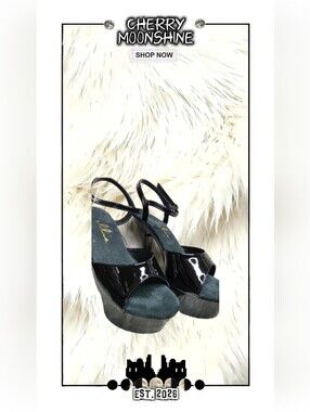 Ellie Black Patent Platform Stilettos 's with Ankle Strap